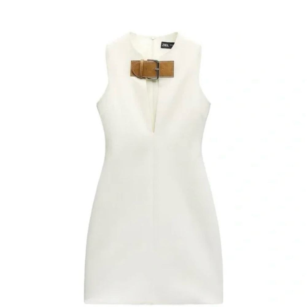 Zara white dress with brown belt